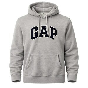 GAP Logo Hoodie Pullover Men Large Gray Heather Spellout Fleece Casual Mallcore